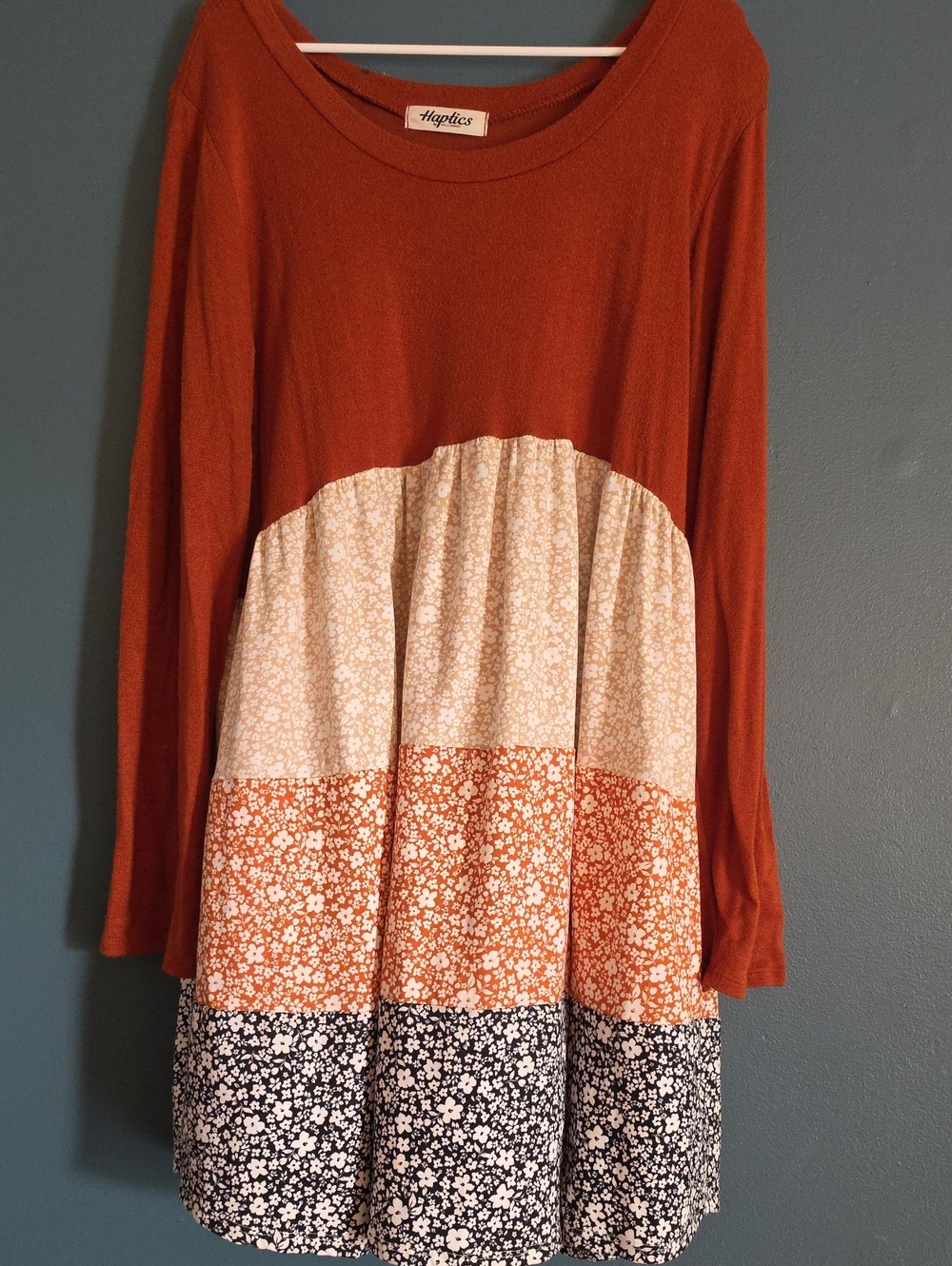 Haptics Women's Long-Sleeve Tiered Dress in Rust & Floral